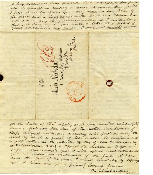 Philip Rhinelander to Emma Nicholas. February 5, 1835. HF 3039 l. Historic Hudson Valley, Library—Manuscript Collection.