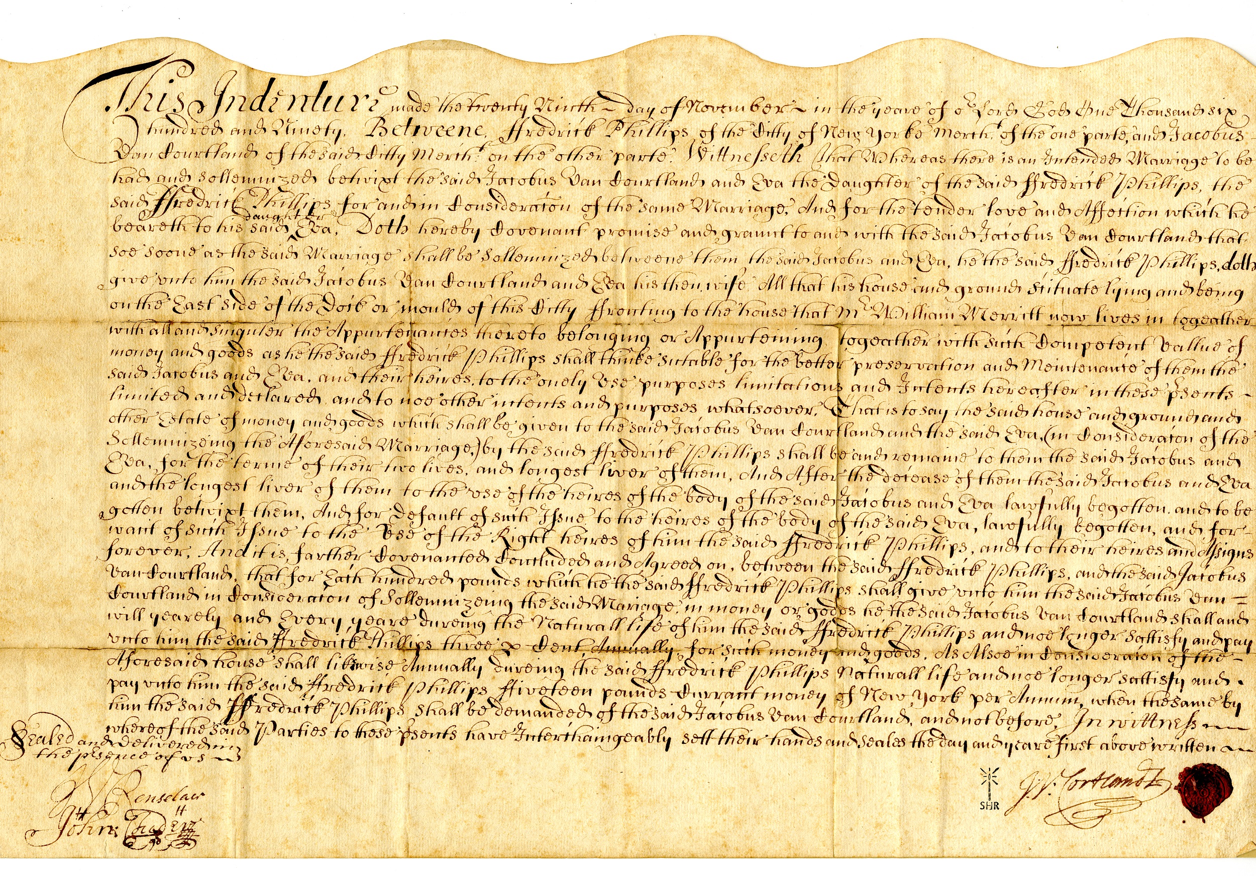 Property Agreement upon the Marriage of Eva Philipse to Jacobus Van Cortlandt (1690), P 251.