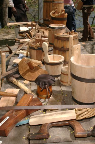 Wooden tools and materials used in coopering