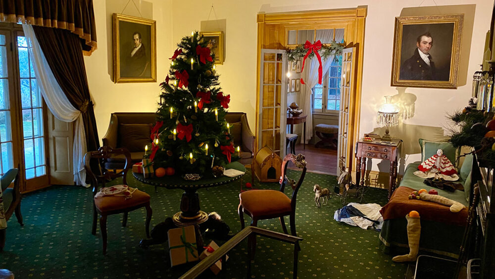 Holiday decorations at Washington Irving's Sunnyside