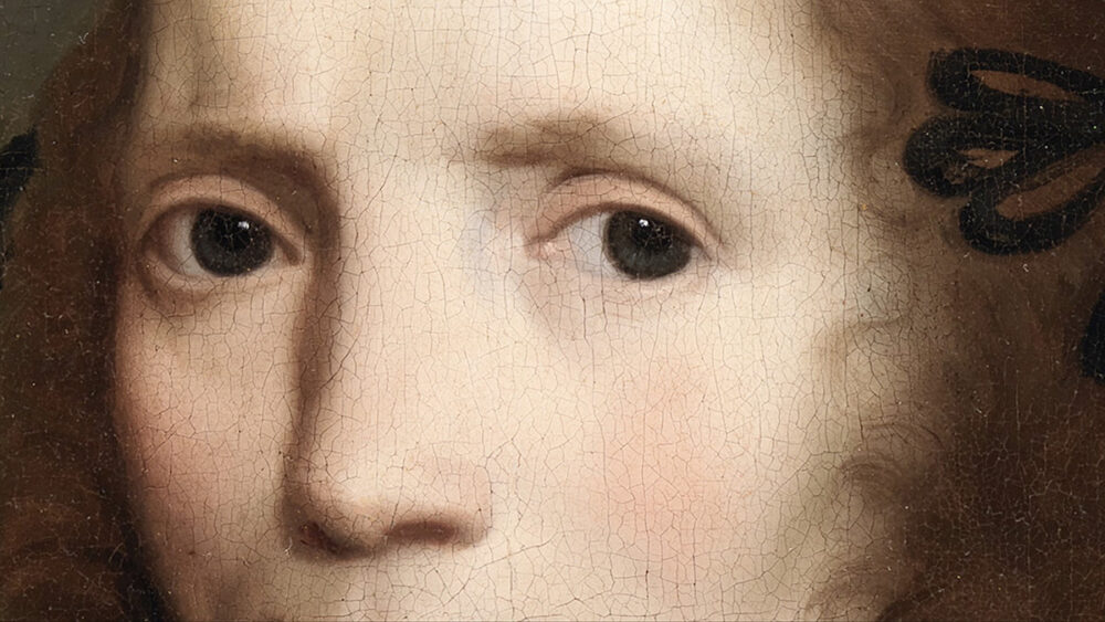 Fragment of oil painting showing the eyes in a portrait
